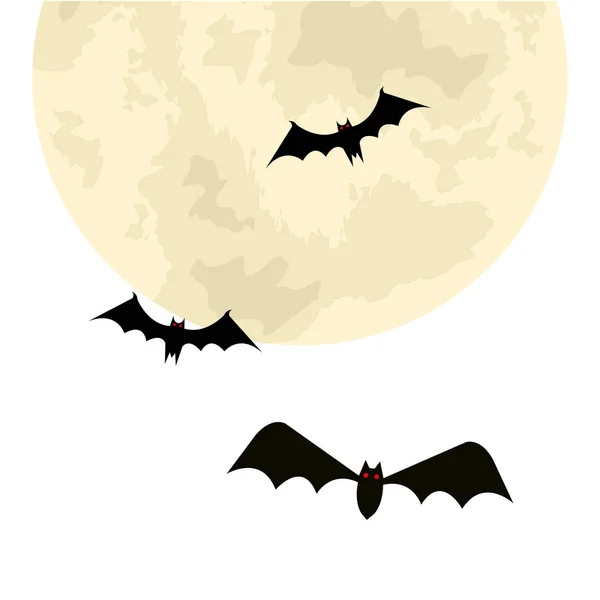 Vleermuizen vliegen Halloween met maan — Stockvector