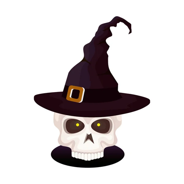 Crânio de Halloween com chapéu de bruxa —  Vetores de Stock