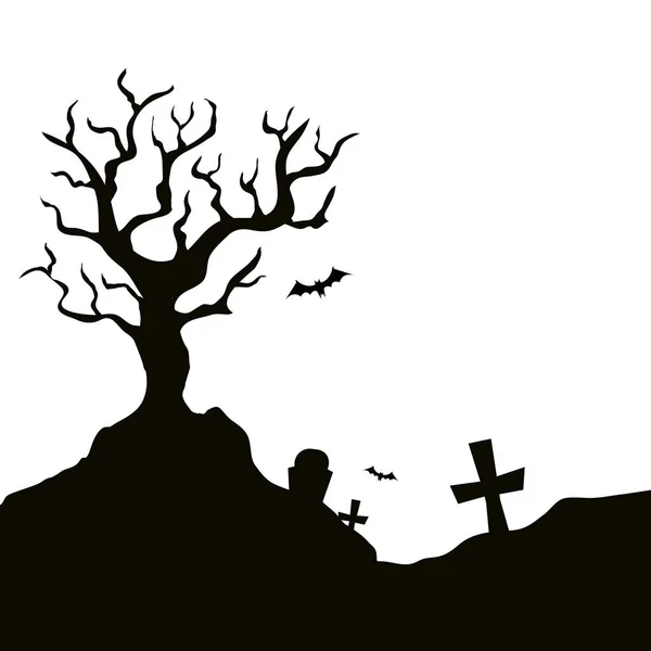 Árbol seco con cementerio icono aislado — Archivo Imágenes Vectoriales