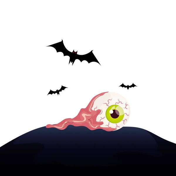 Ojo miedo de halloween con los murciélagos volando — Archivo Imágenes Vectoriales