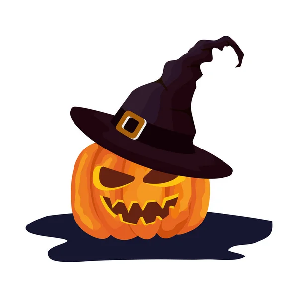 Calabaza de halloween con sombrero bruja — Vector de stock