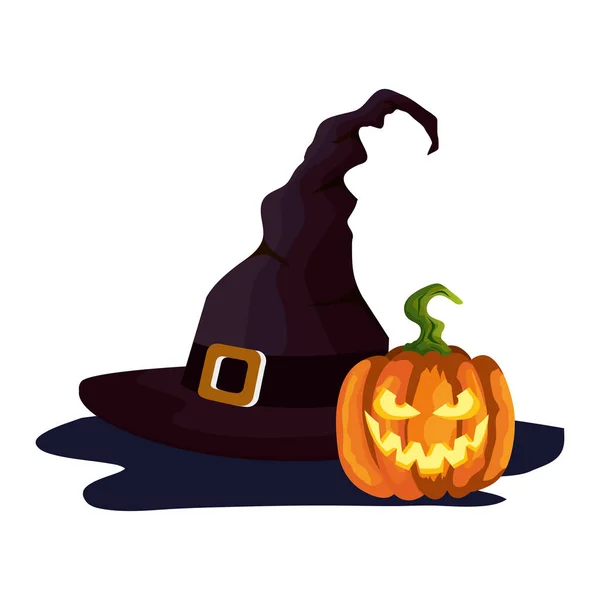 Hatt av häxa och pumpa av Halloween — Stock vektor