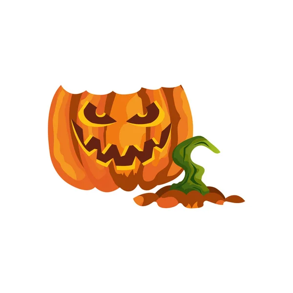 Halloween broken pumpkin isolated icon — Stock Vector