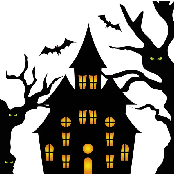 Castillo encantado con árbol halloween — Vector de stock