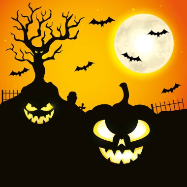 cadılar bayramı sahnesinde uçan yarasalar ile kabaklar