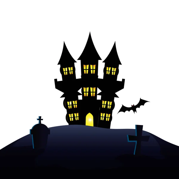 Призрачный замок Хэллоуина на кладбище — стоковый вектор