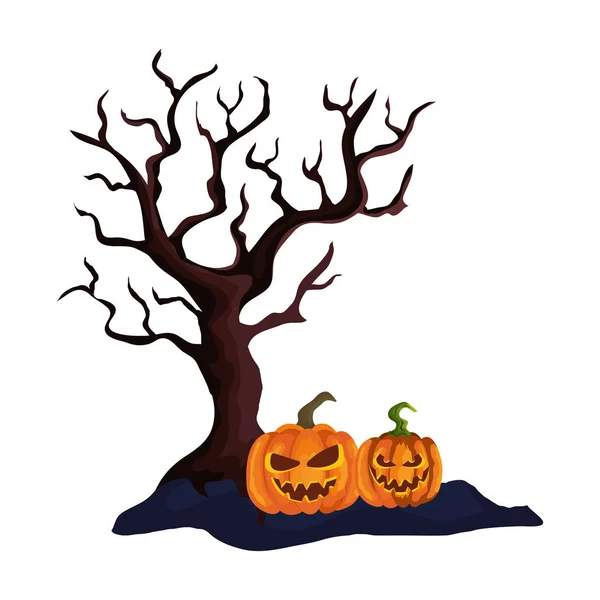 Arbre sec avec citrouilles halloween — Image vectorielle