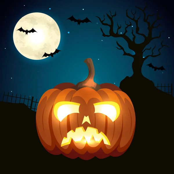 Kürbis in der dunklen Nacht Halloween-Szene — Stockvektor