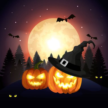 karanlık gece cadılar bayramı sahnesinde kabaklar