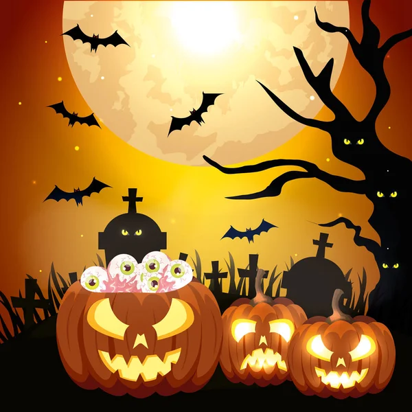 Na hřbitově dýně na Halloween — Stockový vektor