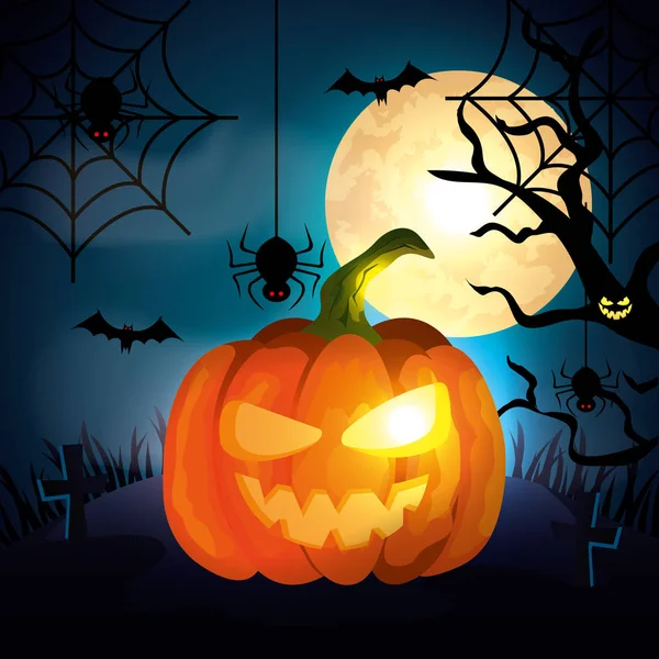 Calabaza en la noche oscura escena de Halloween — Archivo Imágenes Vectoriales