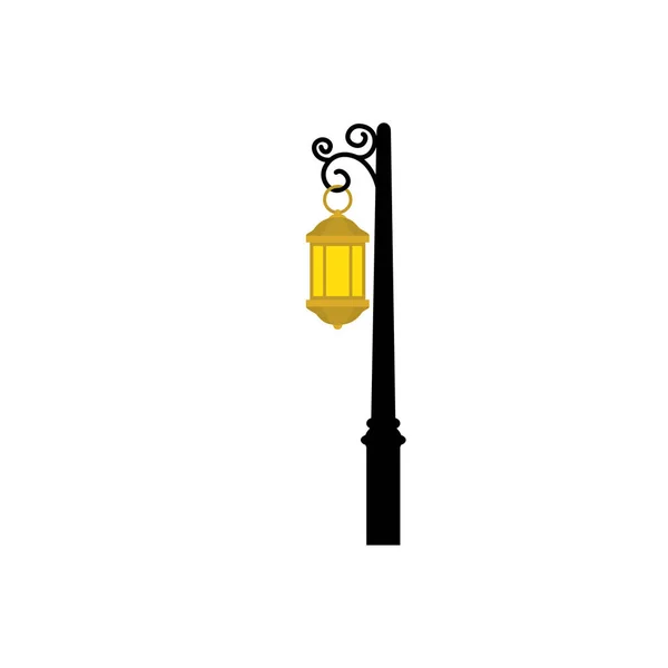 Lantern light hanging in post isolated icon — Stock Vector