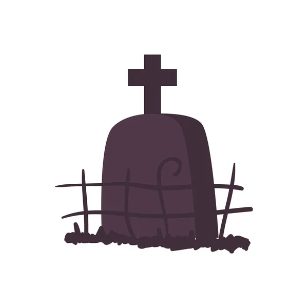 Halloween tomb of cemetery isolated icon — Stock Vector