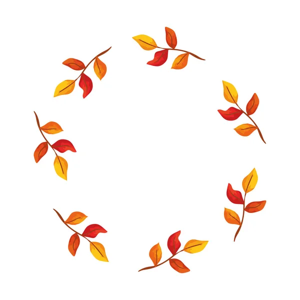 葉のある秋の枝のフレーム円形 — ストックベクタ