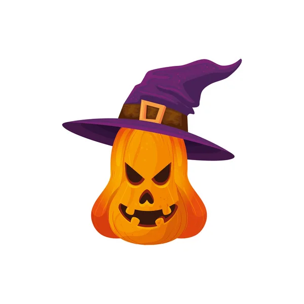 Halloween pumpkin with hat witch isolated icon — Stock Vector