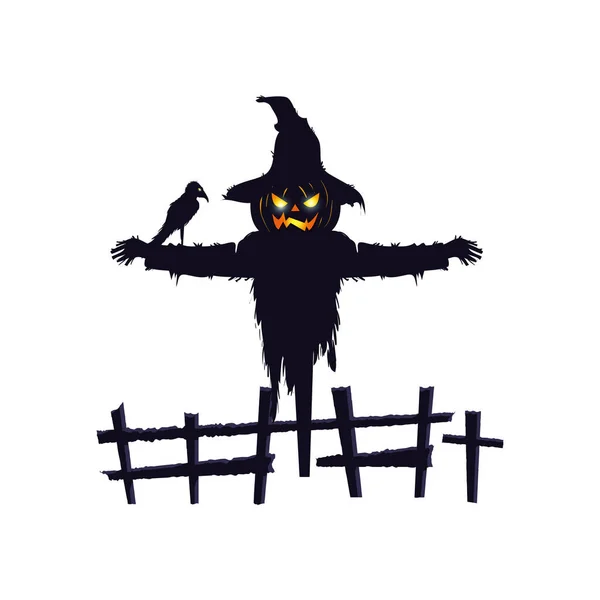 Espantapájaros halloween con cuervo aislado icono — Archivo Imágenes Vectoriales