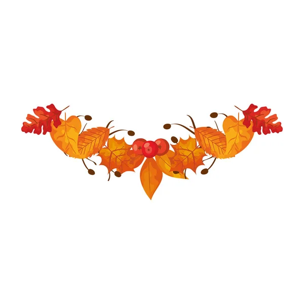 Украшение осенние листья с фруктами изолированный значок — стоковый вектор