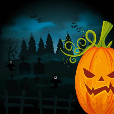 karanlık gece mezarları ile halloween kabak