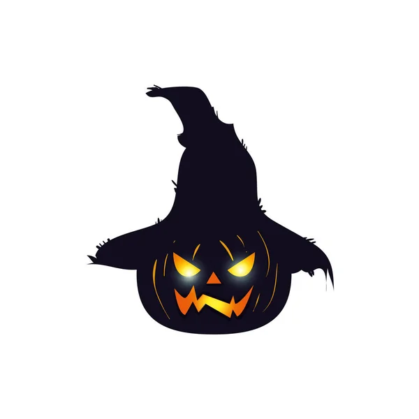 Halloween pompoen met Scarecrow hoed — Stockvector