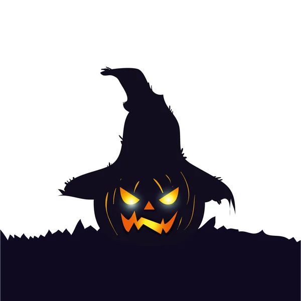 Halloween tököt a madárijesztő kalap — Stock Vector