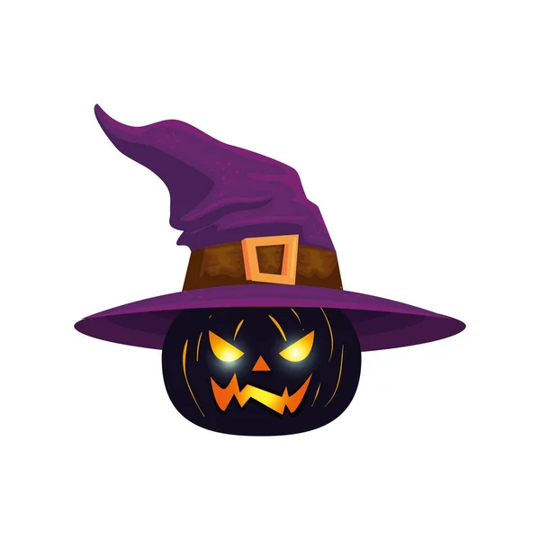 Halloween græskar med heks hat – Stock-vektor