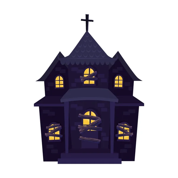 Haunted house halloween isolated icon — Stock Vector