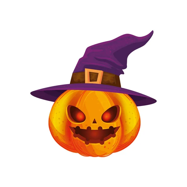 Хэллоуин тыква со шляпой ведьма изолированная икона — стоковый вектор