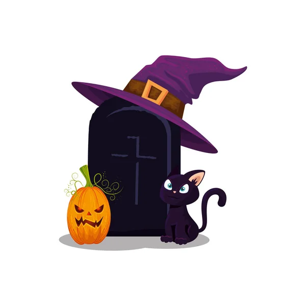 Halloween sír a macska és ikonok — Stock Vector