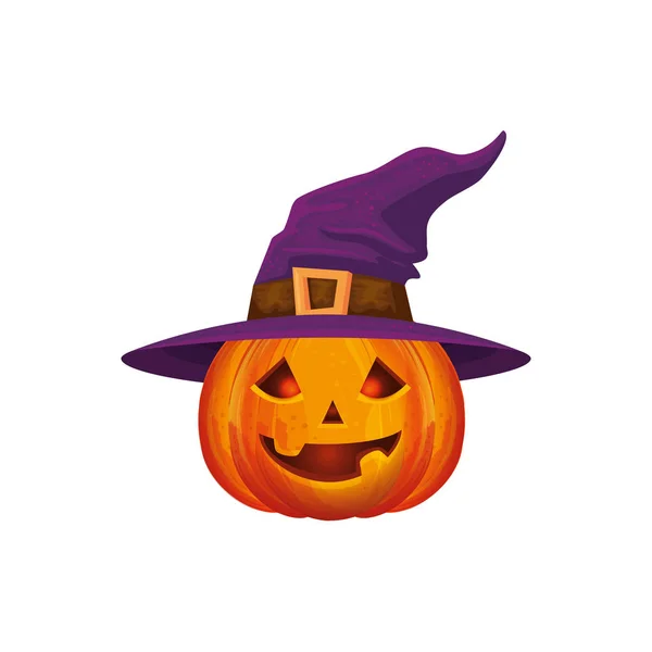 Calabaza de Halloween con sombrero bruja icono aislado — Vector de stock
