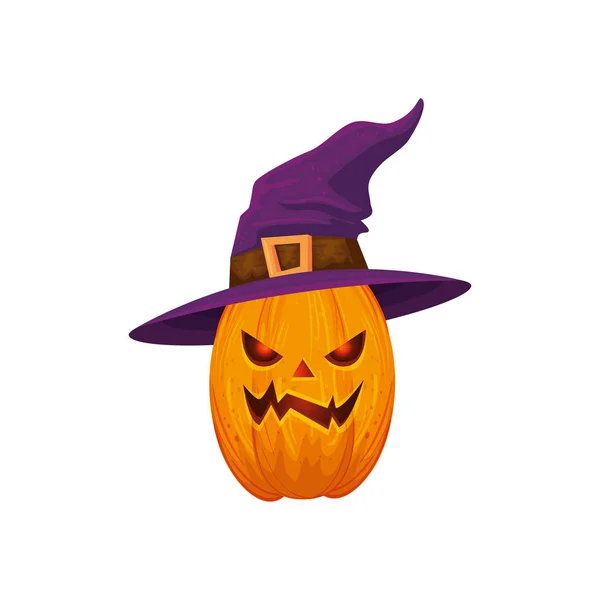 Calabaza de Halloween con sombrero bruja icono aislado — Vector de stock