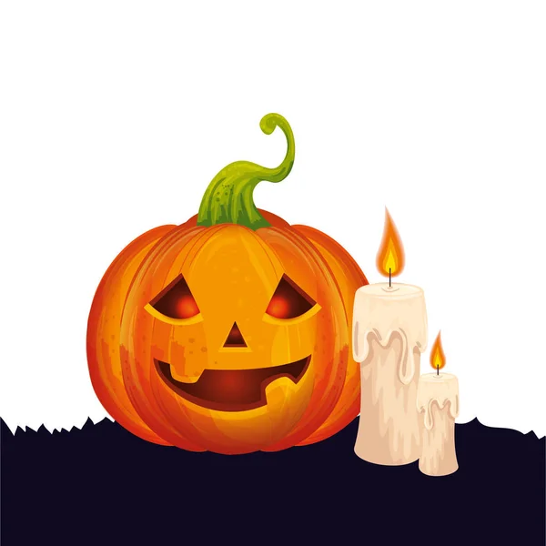 Calabaza de Halloween con velas icono aislado — Archivo Imágenes Vectoriales