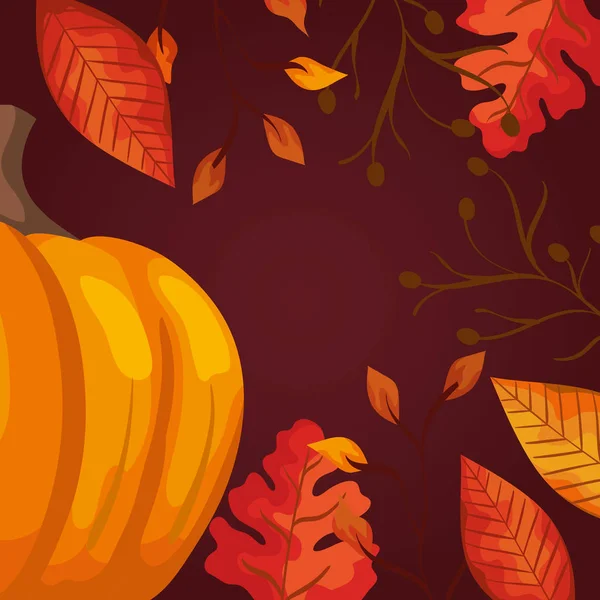 Calabazas con hojas y frutos secos patrón de otoño fondo — Vector de stock