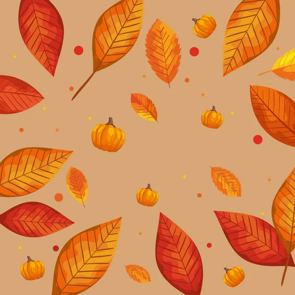 Background of leafs with pumpkins autumn — Stock Vector