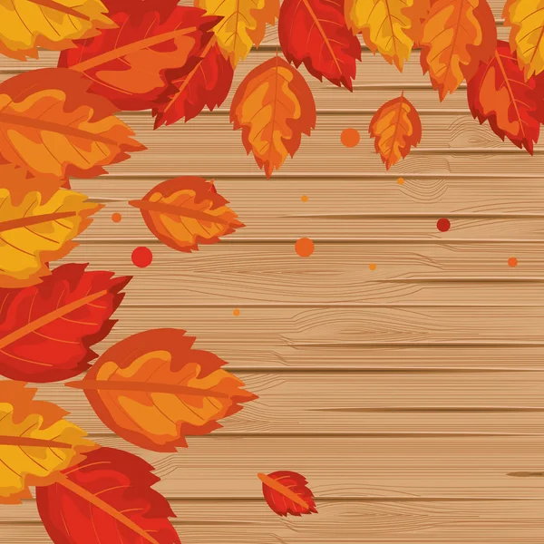 Background wooden with autumn leafs — Stock Vector
