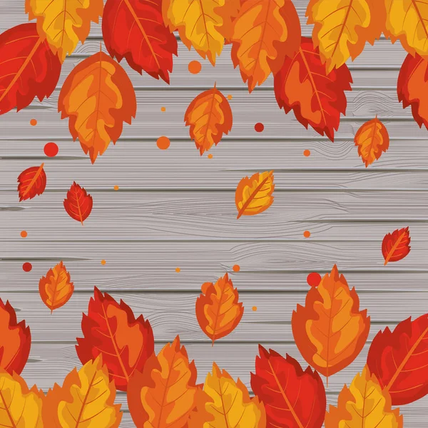 Background wooden with autumn leafs — Stock Vector