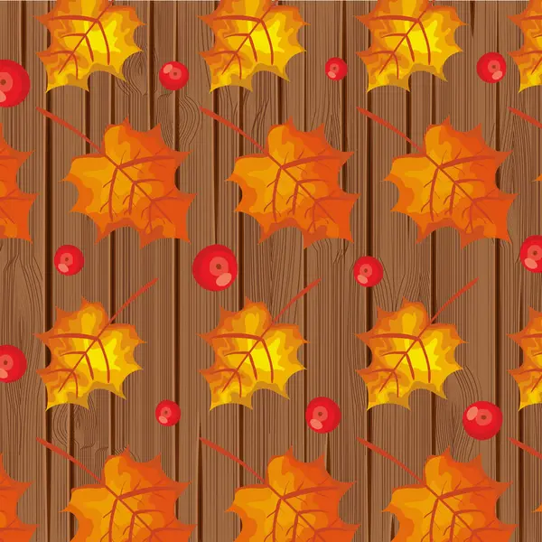 Φόντο ξύλινο με φύλλα και φρούτα του φθινοπώρου — Διανυσματικό Αρχείο