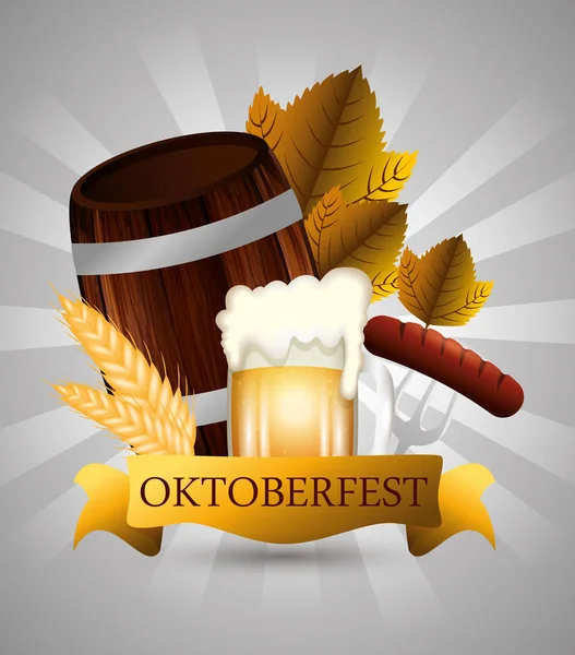 Cartaz oktoberfest com cerveja e salsicha —  Vetores de Stock