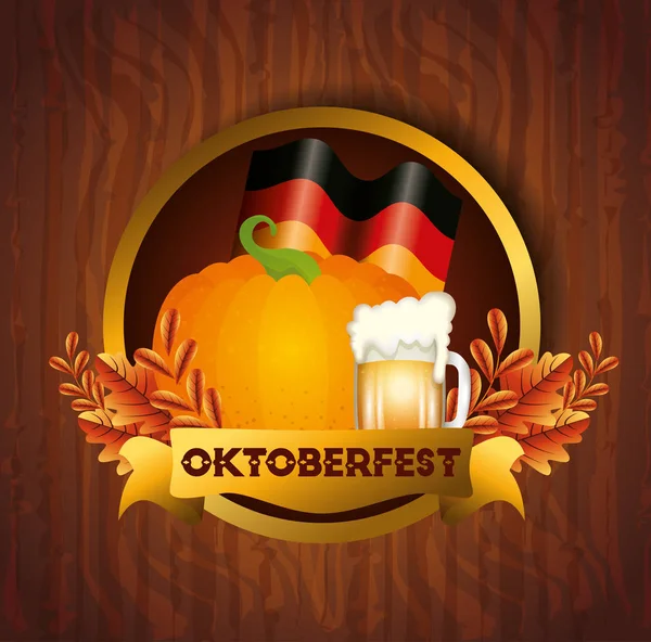 Cartaz oktoberfest com abóbora e decoração —  Vetores de Stock