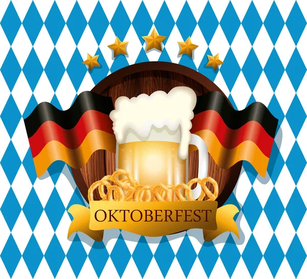 Oktoberfest poster met bier en vlaggen Duitsland — Stockvector