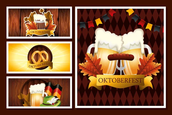 Poster set van Oktoberfest met decoratie — Stockvector