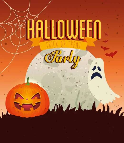 Tarjeta de Halloween con calabaza y fantasma — Vector de stock
