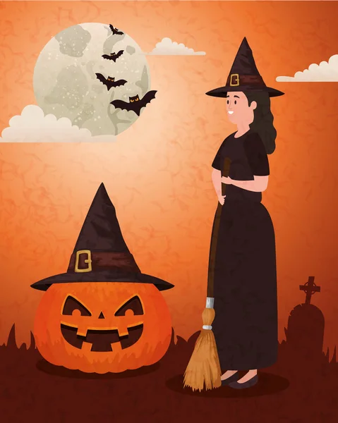 Kabak ve cadı ile Halloween billboard — Stok Vektör