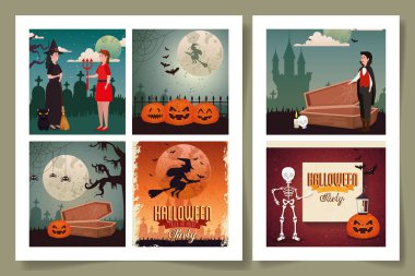 Cadılar Bayramı parti kartı seti tasarımı