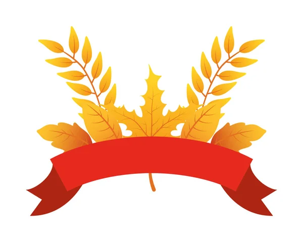 Branche d'automne avec feuilles et ruban couronne décorative — Image vectorielle