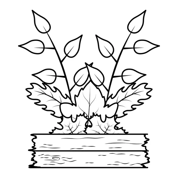 Herfst tak met blaadjes en houten label decoratieve kroon — Stockvector