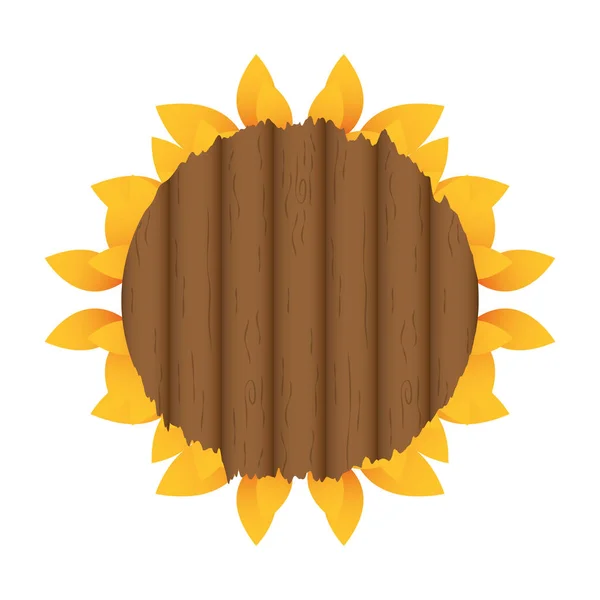 Marco de madera circular de otoño con decoración de hojas — Vector de stock