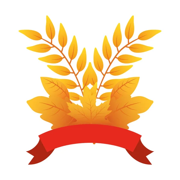 Осенняя ветвь с листочками и ленточкой декоративной короны — стоковый вектор