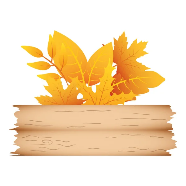 Herbstzweig mit Blättern und Holzschild dekorative Krone — Stockvektor