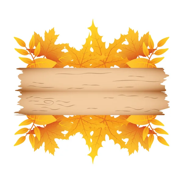 Herbstzweig mit Blättern und Holzschild dekorative Krone — Stockvektor
