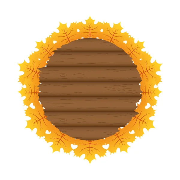Cadre circulaire en bois d'automne avec décoration de feuilles — Image vectorielle